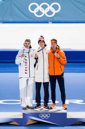 260213 Vladimir Semirunniy of Poland, Metodej Jilek of Czech Republic and Jorrit Bergsma of the Netherlands celebrate on the podium after men s 10000m Speed skating, Eisschnelllauf during day 7 of the 2026 Winter Olympics on February 13, 2026 in Milan. Photo: Carl Sandin BILDBYRAN kod CS CS0876 skridskor speed skating Olympic Games, Olympische Spiele, Olympia, OS olympics winter olympics os ol olympiska spel vinter-os olympiske leker milano cortina 2026 milan cortina 2026 milano cortina 2026 olympic games milano cortina 2026 winter olympic games milano cortina-os milano cortina-ol vinter-ol 7 bbeng jubel guld silver brons gold bronze *** 260213 Vladimir Semirunniy of Poland, Metodej Jilek of Czech Republic and Jorrit Bergsma of the Netherlands celebrate on the podium after men s 10000m speed skating during day 7 of the 2026 Winter Olympics on February 13, 2026 in Milan Photo Carl Sandin BILDBYRAN code CS CS0876 skates speed skating olympic games olympics winter olympics os ol olympic games winter os olympic games milano cortina 2026 milan cortina 2026 milano cortina 2026 olympic games milano cortina 2026 winter olympic games milano cortina os milano cortina ol winter ol 7 bbeng jubel guld silver bronz gold bronze  Copyright: CARLxSANDIN BB260213CS174