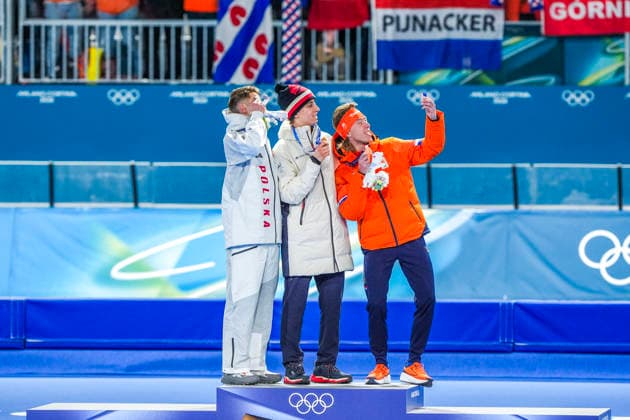 2026-02-13 - Milano Cortina 2026 Winter Olympics 10000m Men MILAN, ITALY - FEBRUARY 13: Vladimir Semirunniy of Poland, Metodej Jilek of Czechia, Jorrit Bergsma of Netherlands during the 10000m Men on the Milano Cortina 2026 Winter Olympics at the Milano Speed skating, Eisschnelllauf Arena on February 13, 2026 in Milan, Italy Milan Milano Speed Skating Arena Italy Content not available for redistribution in The Netherlands directly or indirectly through any third parties. Copyright: xAndrexWeeningx