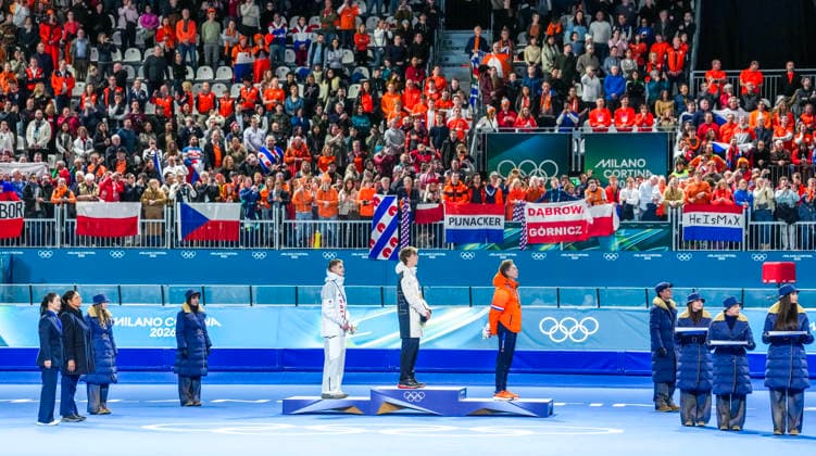 2026-02-13 - Milano Cortina 2026 Winter Olympics 10000m Men MILAN, ITALY - FEBRUARY 13: Vladimir Semirunniy of Poland, Metodej Jilek of Czechia, Jorrit Bergsma of Netherlands during the 10000m Men on the Milano Cortina 2026 Winter Olympics at the Milano Speed skating, Eisschnelllauf Arena on February 13, 2026 in Milan, Italy Milan Milano Speed Skating Arena Italy Content not available for redistribution in The Netherlands directly or indirectly through any third parties. Copyright: xAndrexWeeningx