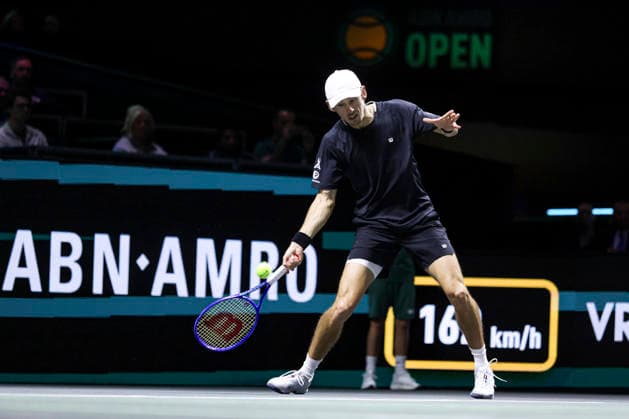 ABN AMRO Open 2026 - Quarter Finals Alex de Minaur of Australia spotted in action during the tennis game at the Men s Single category, a match against Botic van de Zandschulp of the Netherlands at the indoor ATP500 tournament ABN AMRO Open 2026 in Ahoy arena venue. Rotterdam, the Netherlands on February 13, 2026 Rotterdam Netherlands  Copyright: xNicolasxEconomoux originalFilename:economou-notitle260213_nppGp.jpg