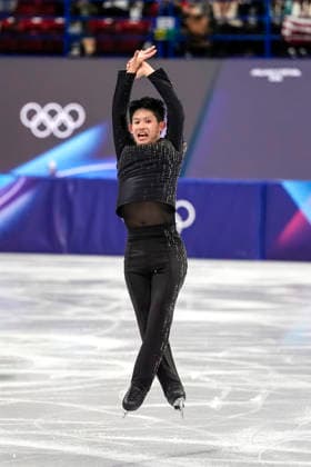 Yu-hsiang Li of Chinese Taipei performs his routine during the Men s Single Figure skating, Eiskunstlauf Final at the Milano Figure Skating Arena in Milan, Italy on Friday, February 13, 2026. Li scored a 214.33.  OLY20260213413 RICHARDxELLIS