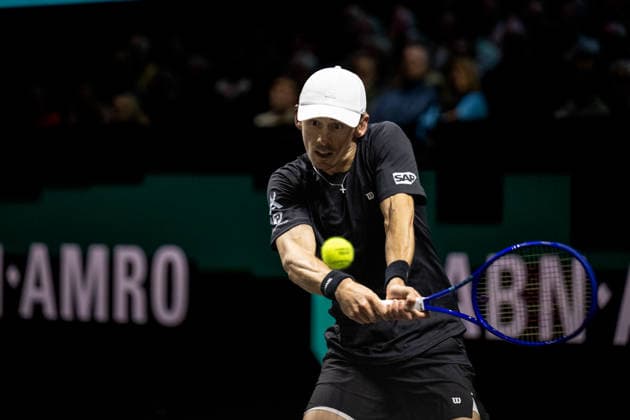 ROTTERDAM, NETHERLANDS - FEBRUARY 13: Alex de Minaur of Australia in action against Botic van de Zandschulp of the Netherlands during the Quarter-finals of the ABN AMRO Open at Rotterdam Ahoy on February 13, 2026 in Rotterdam, Netherlands. Credit: Andy Astfalck Netherlands Copyright: xAndyxAstfalckx