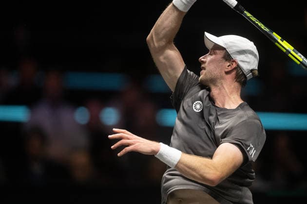 ROTTERDAM, NETHERLANDS - FEBRUARY 13: Botic van de Zandschulp of the Netherlands in action against Alex de Minaur of Australia during the Quarter-finals of the ABN AMRO Open at Rotterdam Ahoy on February 13, 2026 in Rotterdam, Netherlands. Credit: Andy Astfalck Netherlands Copyright: xAndyxAstfalckx
