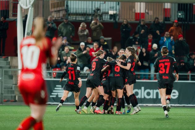 13.02.26, Women, Football, Google Pixel Frauen Bundesliga, Season 2025 2026, Bayer 04 Leverkusen - 1.FC Köln, Matchday 18 Bayer 04 Leverkusen celebration of Sofie Zdebel ( 16 - Bayer 04 Leverkusen) goal for the 2:0 Leverkusen Ulrich-Haberland-Stadion NRW Deutschland