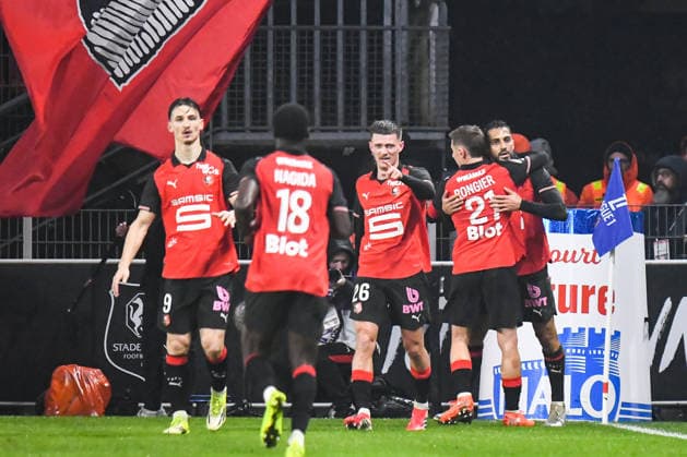 FOOTBALL : Stade Rennais vs Paris SG - Ligue 1 - JournÃ e 22 - 13 02 2026 Joie des joueurs du Stade Rennais aprÃ s le but de Moussa Tamari (Stade Rennais) RennesFrance  Copyright: xBaptistexAutissierx