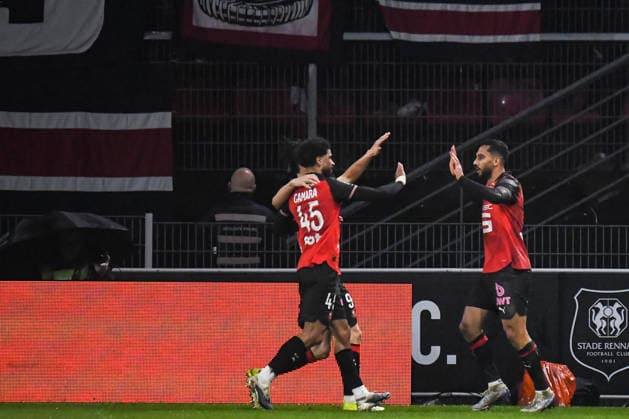 FOOTBALL : Stade Rennais vs Paris SG - Ligue 1 - JournÃ e 22 - 13 02 2026 Joie des joueurs du Stade Rennais aprÃ s le but de Moussa Tamari (Stade Rennais) RennesFrance  Copyright: xBaptistexAutissierx