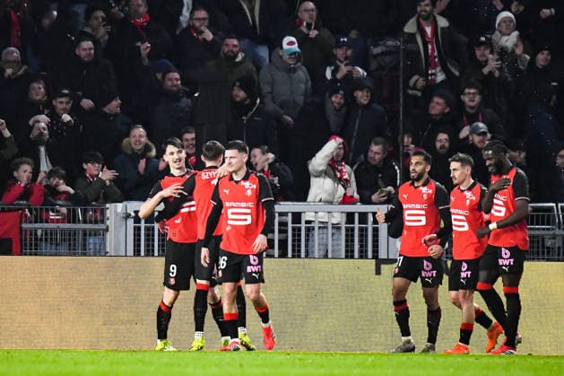 FOOTBALL : Stade Rennais vs Paris SG - Ligue 1 - JournÃ e 22 - 13 02 2026 Joie des joueurs du Stade Rennais aprÃ s le but de Esteban Lepaul (Stade Rennais) RennesFrance  Copyright: xBaptistexAutissierx