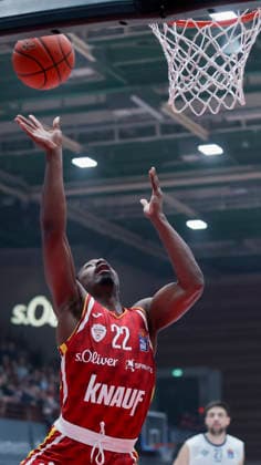 Im Bild: Johnathan Stove (Wuerzburg Baskets, 22) 13.02.2026, Fitness First Wuerzburg Baskets vs. MLP Academics Heidelberg, easyCredit BBL, 20. Spieltag, Deutschland, 97072, tectake-Arena Wuerzburg, Copyright: HMBxMedia xJulienxBecker