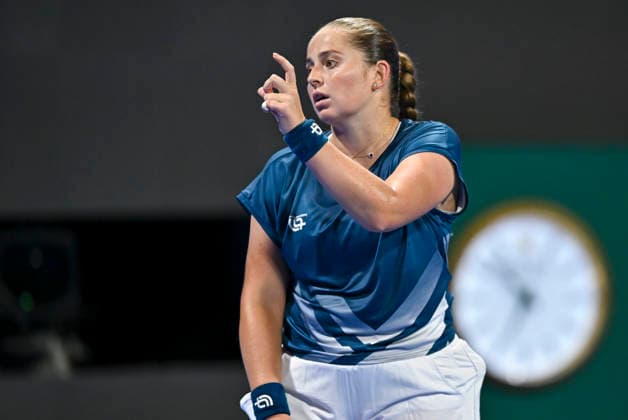 February 13, 2026, Doha, Qatar: Jelena Ostapenko of Latvia seen in action during their women s singles semifinal match with Victoria Mboko of Canada (not in view) at the WTA, Tennis Damen Qatar TotalEnergies Open 2026 tennis tournament at the Khalifa International Tennis Complex. Victoria Mboko won against Jelena Ostapenko 6-3,6-2. WTA Qatar TotalEnergies Open 2026-Semifinal Women S Match - 13 Feb 2026  - ZUMAs197 20260213_aaa_s197_215 Copyright: xNoushadxVariyattiyakkalx