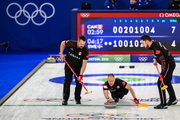 260213 Ben Hebert, Brad Jacobs and Brett Gallant of Canada compete in a men s round robin curling match between Canada and Sweden during day 7 of the 2026 Winter Olympics on February 13, 2026 in Cortina. Photo: Joel Marklund BILDBYRAN kod JM JM0792 bbeng curling Olympic Games, Olympische Spiele, Olympia, OS olympics winter olympics os ol olympiska spel vinter-os olympiske leker milano cortina 2026 milan cortina 2026 milano cortina 2026 olympic games milano cortina 2026 winter olympic games milano cortina-os milano cortina-ol vinter-ol sverige sweden *** 260213 Ben Hebert, Brad Jacobs and Brett Gallant of Canada compete in a men s round robin curling match between Canada and Sweden during day 7 of the 2026 Winter Olympics on February 13, 2026 in Cortina Photo Joel Marklund BILDBYRAN kod JM JM0792 bbeng curling olympic games olympics winter olympics os ol olympiska spel vinter os olympiske leker milano cortina 2026 milan cortina 2026 milano cortina 2026 olympic games milano cortina 2026 winter olympic games milano cortina os milano cortina ol vinter ol sverige sweden  Copyright: JOELxMARKLUND BB260213JM155
