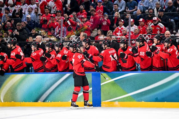 MILAN, ITALY - FEBRUARY 13: Connor McDavid of Canada celebrate his goal during the Men™s Prelim Round match between Canada and Switzerland on day seven of the Milano Cortina 2026 Winter Olympic Games, Olympische Spiele, Olympia, OS at Milano Santagiulia IHO Arena on February 13, 2026 in Milan, Italy. Milan Milano Santagiulia IHO Arena Italy *** MILAN, ITALY FEBRUARY 13 Connor McDavid of Canada celebrate his goal during the Men™s Prelim Round match between Canada and Switzerland on day seven of the Milano Cortina 2026 Winter Olympic games at Milano Santagiulia IHO Arena on February 13, 2026 in Milan, Italy Milan Milano Santagiulia IHO Arena Italy Copyright: xJustPictures.ch AndreaxBrancax jp-en-EuSpIm-AB-AAB_528113022026