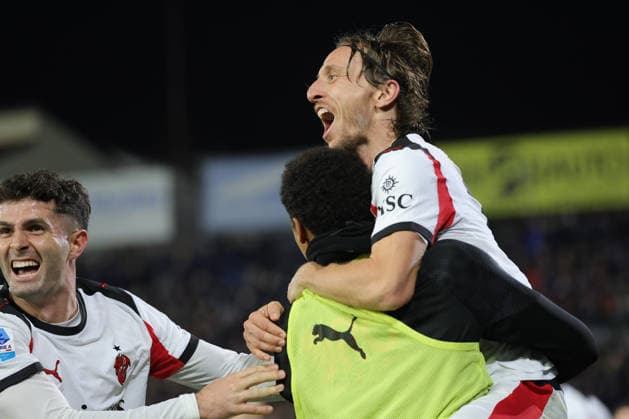 Pisa S.C. v AC Milan - Campionato Serie A Luca Modric of AC Milan celebrates after scoring his team s goal during the Italian Serie A football match between Pisa S.C. and AC Milan ,on February 13 ,2026, at the Arena Garibaldi-Romeo Anconetani Stadium in Pisa. Pisa PI Italy  Copyright: xAndreaxMartinix originalFilename:martini-pisascva260213_npugw.jpg