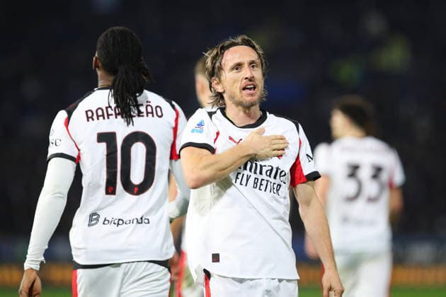 Luka Modric of AC Milan celebrates the goal of 1-2 scored during the serie A match between SC Pisa Calcio 1909 and AC Milan at Arena Garibaldi - Romeo Anconetani - Cetilar Arena Stadium in Pisa (Italy), February 13, 2026. massimilianoxcarnabuci