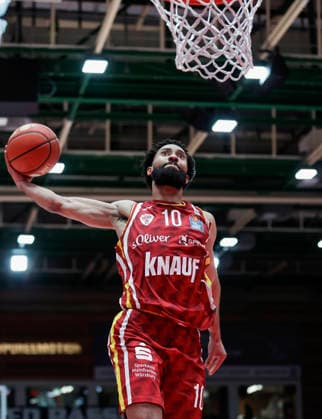 Im Bild: Davion Mintz (Wuerzburg Baskets, 10) mit dem Dunking 13.02.2026, Fitness First Wuerzburg Baskets vs. MLP Academics Heidelberg, easyCredit BBL, 20. Spieltag, Deutschland, 97072, tectake-Arena Wuerzburg, Copyright: HMBxMedia xJulienxBecker