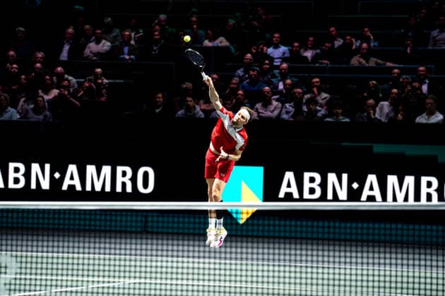 2026-02-13 ABN AMRO Open - Day Five ROTTERDAM, NETHERLANDS - FEBRUARY 13: Alexander Bublik competing during Day Five of the ABN AMRO Open at Rotterdam Ahoy on February 13, 2026 in Rotterdam, Netherlands. (Photo by Gabriel Calvino Alonso BSR Agency) Rotterdam Netherlands Content not available for redistribution in The Netherlands directly or indirectly through any third parties. Copyright: xBSRxAgencyx