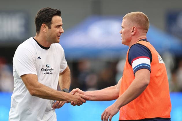 Super Rugby Pacific round one match between the Blues and Chiefs Ben O Keeffe and Anton Segner of the Blues during Super Rugby Pacific round one match between the Blues and Chiefs at Eden Park in Auckland, New Zealand on Saturday February 14, 2026. Auckland Eden Park Auckland New Zealand Copyright: xAaronxGillionsx 20260214BluesVChiefs_007