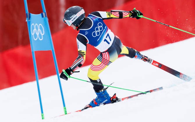 OLYMPICS - Winter Olympic Games, Olympische Spiele, Olympia, OS Milano Cortina 2026 BORMIO,ITALY,14.FEB.26 - OLYMPICS, ALPINE SKIING - Winter Olympic Games Milano Cortina 2026, giant slalom, men. Image shows Sam Maes (BEL).  GEPAxpictures xHaraldxSteiner