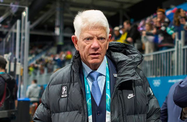 Franz Reindl at the preliminary men Ice hockey, Eishockey match Group C Germany - Latvia of the Milano Cortina 2026 Winter Olympic Games, Olympische Spiele, Olympia, OS at Milano Rho Ice Hockey Arena on February 14, 2026 in Milan, Italy.