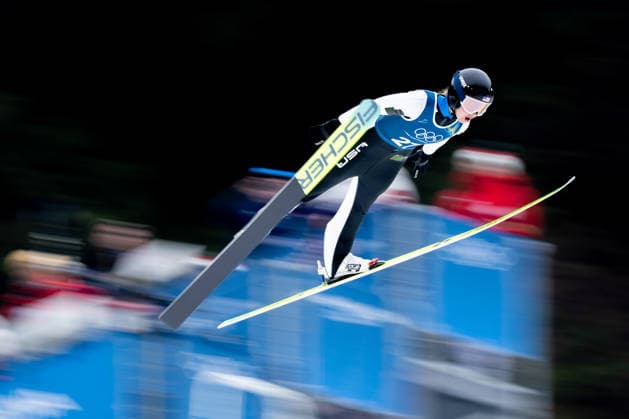OLYMPICS - Winter Olympic Games, Olympische Spiele, Olympia, OS Milano Cortina 2026 PREDAZZO,ITALY,14.FEB.26 - OLYMPICS, Ski jumping, Skispringen, Ski, nordisch - Winter Olympic Games Milano Cortina 2026, large hill, women, training. Image shows Annika Belshaw (USA).  GEPAxpictures xOliverxLerch