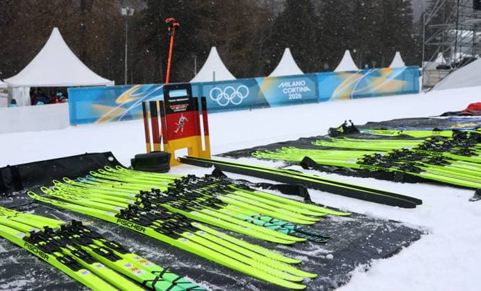 GER - Ersatz- und Testski. Biathlon, Olympische Winterspiele 2026. 14.2.2026, in Antholz Biathlon Arena. Quelle Copyright Credit : Oryk HAIST *** GER replacement and test skis biathlon, 2026 Winter Olympics 14 2 2026, in Antholz Biathlon Arena Source Copyright Credit Oryk HAIST xOLY-BI-BTH05x