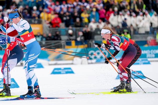 OLYMPICS - Winter Olympic Games, Olympische Spiele, Olympia, OS Milano Cortina 2026 TESERO,ITALY,14.FEB.26 - OLYMPICS, NORDIC SKIING, CROSS COUNTRY SKIING - Winter Olympic Games Milano Cortina 2026, 4X7.5km relay, women, medal ceremony. Image shows Teresa Stadlober (AUT).  GEPAxpictures xMatthiasxTrinkl