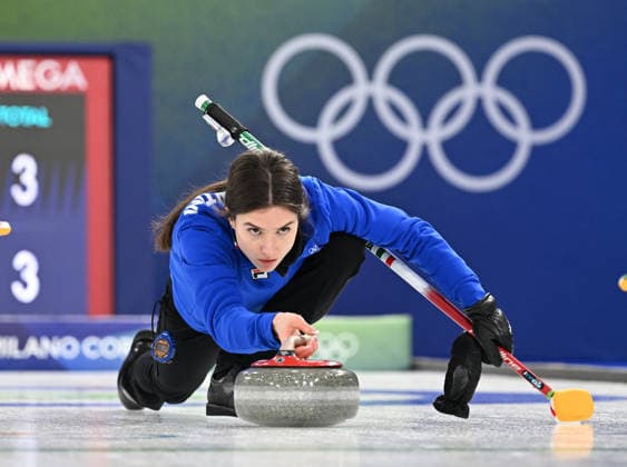 (260214) -- CORTINA D AMPEZZO, Feb. 14, 2026 -- Stefania Constantini of Italy competes during the curling women round robin session 4 match between China and Italy at the 2026 Milan-Cortina Winter Olympics in Cortina, Italy, Feb. 14, 2026. ) (MICO2026)ITALY-CORTINA D AMPEZZO-OLYMPIC Winter games, Winterspiele,Spiele, Summer games CURLING-WOMEN-ROUND ROBIN-CHN VS ITA LianxYi 