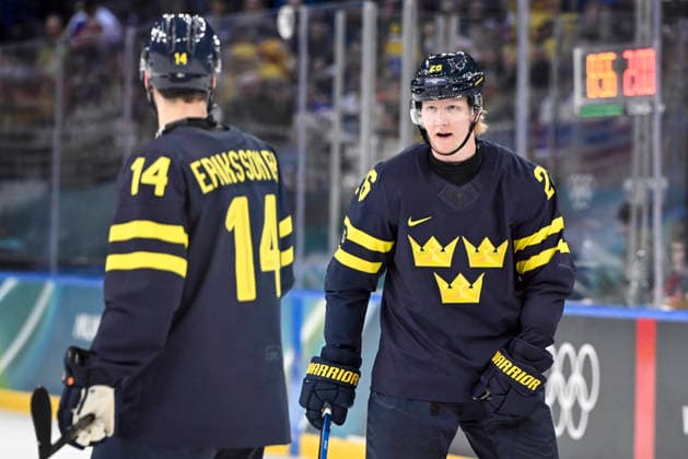 MILAN, ITALY 20260214 Sweden s Joel Eriksson Ek (14) and Rasmus Dahlin (26) during the Ice hockey, Eishockey match in Group B between Sweden and Slovakia at Santagiulia Arena during the Olympic Games, Olympische Spiele, Olympia, OS in Milan. *** The image is included in the SPORTS PACKAGE. For others PAYMENT IMAGE *** MILANO ITALY x10070x *** MILAN, ITALY 20260214 Sweden s Joel Eriksson Ek 14 and Rasmus Dahlin 26 during the ice hockey match in Group B between Sweden and Slovakia at Santagiulia Arena during the Olympic Games in Milan The image is included in the SPORTS PACKAGE For others PAYMENT IMAGE MILANO ITALY x10070x  Copyright: xJessicaxGow TTx 2026 OLYMPICS ICE HOCKEY SWEDEN-SLOVAKIA