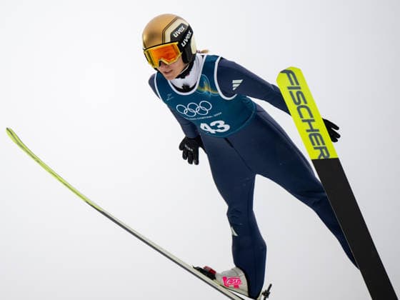 OLYMPICS - Winter Olympic Games, Olympische Spiele, Olympia, OS Milano Cortina 2026 PREDAZZO,ITALY,14.FEB.26 - OLYMPICS, Ski jumping, Skispringen, Ski, nordisch - Winter Olympic Games Milano Cortina 2026, large hill, women, training. Image shows Katharina Schmid (GER).  GEPAxpictures xOliverxLerch
