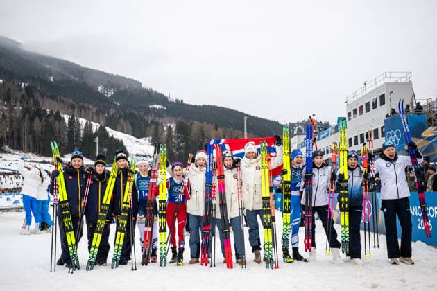 260214 Linn Svahn, Ebba Andersson, Frida Karlsson and Jonna Sundling of Sweden, Kristin Austgulen Fosnaes, Astrid oyre Slind, Karoline Simpson-Larsen and Heidi Weng of Norway, Johanna Matintalo, Kerttu Niskanen, Vilma Ryytty and Jasmi Joensuu of Finland after competing in the women s 4 x 7.5km relay cross-country skiing race during day 8 of the 2026 Winter Olympics on February 14, 2026 in Val di Fiemme. Photo: Maxim Thore BILDBYRAN kod MT MT0980 skidor cross-country skiing langrenn Olympic Games, Olympische Spiele, Olympia, OS olympics winter olympics os ol olympiska spel vinter-os olympiske leker milano cortina 2026 milan cortina 2026 milano cortina 2026 olympic games milano cortina 2026 winter olympic games milano cortina-os milano cortina-ol vinter-ol 8 bbeng stafett dam sverige norge *** 260214 Linn Svahn, Ebba Andersson, Frida Karlsson and Jonna Sundling of Sweden, Kristin Austgulen Fosnaes, Astrid oyre Slind, Karoline Simpson Larsen and Heidi Weng of Norway, Johanna Matintalo, Kerttu Niskanen, Vilma Ryytty and Jasmi Joensuu of Finland after competing in the women s 4 x 7 5km relay cross country skiing race during day 8 of the 2026 Winter Olympics on February 14, 2026 in Val di Fiemme Photo Maxim Thore BILDBYRAN kod MT MT0980 skidor cross country skiing langrenn olympic games olympics winter olympics os ol olympiska spel vinter os olympiske leker milano cortina 2026 milan cortina 2026 milano cortina 2026 olympic games milano cortina 2026 winter olympic games milano cortina os milano cortina ol vinter ol 8 bbeng relay dam sverige norge  Copyright: MAXIMxTHORE BB260214MT029