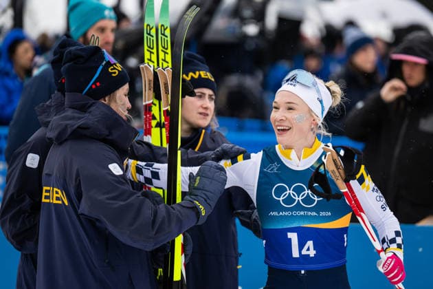 260214 Linn Svahn, Ebba Andersson, Frida Karlsson and Jonna Sundling of Sweden after competing in the women s 4 x 7.5km relay cross-country skiing race during day 8 of the 2026 Winter Olympics on February 14, 2026 in Val di Fiemme. Photo: Joel Marklund BILDBYRAN kod JM MT0980 skidor cross-country skiing langrenn Olympic Games, Olympische Spiele, Olympia, OS olympics winter olympics os ol olympiska spel vinter-os olympiske leker milano cortina 2026 milan cortina 2026 milano cortina 2026 olympic games milano cortina 2026 winter olympic games milano cortina-os milano cortina-ol vinter-ol 8 bbeng stafett dam *** 260214 Linn Svahn, Ebba Andersson, Frida Karlsson and Jonna Sundling of Sweden after competing in the women s 4 x 7 5km relay cross country skiing race during day 8 of the 2026 Winter Olympics on February 14, 2026 in Val di Fiemme Photo Joel Marklund BILDBYRAN kod JM MT0980 skidor cross country skiing langrenn olympic games olympics winter olympics os ol olympiska spel vinter os olympiske leker milano cortina 2026 milan cortina 2026 milano cortina 2026 olympic games milano cortina 2026 winter olympic games milano cortina os milano cortina ol vinter ol 8 bbeng relay dam  Copyright: JOELxMARKLUND BB260214JM049