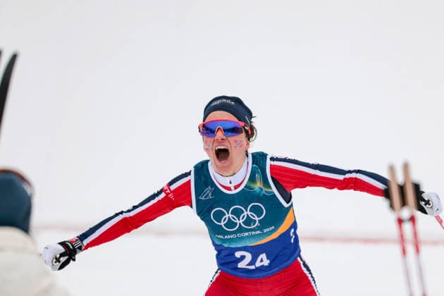 OLYMPICS - Winter Olympic Games, Olympische Spiele, Olympia, OS Milano Cortina 2026 TESERO,ITALY,14.FEB.26 - OLYMPICS, NORDIC SKIING, CROSS COUNTRY SKIING - Winter Olympic Games Milano Cortina 2026, 4X7.5km relay, women, medal ceremony. Image shows the rejoicing of Heidi Weng (NOR).  GEPAxpictures xMatthiasxTrinkl
