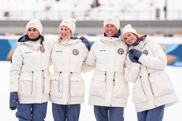 Winter Olympics in Milan Cortina 2026 Val di Fiemme, Italy 20260214. Heidi Weng, Karoline Simpson-Larsen, Astrid oyre Slind and Kristin Austgulen Fosnaes from Norway on the podium after the women s 4 x 7.5 km cross-country relay at Lago di Tesero during the Winter Olympics in Milano Cortina 2026. Photo: Terje Pedersen NTB Val di Fiemme Italy EDITORIAL USE ONLY. RESTRICTED USE FOR BETTING COMPANIES Ref:_SPO505571ugRyw.jpg *** Winter Olympics in Milan Cortina 2026 Val di Fiemme, Italy 20260214 Heidi Weng, Karoline Simpson Larsen, Astrid oyre Slind and Kristin Austgulen Fosnaes from Norway on the podium after the women s 4 x 7 5 km cross country relay at Lago di Tesero during the Winter Olympics in Milano Cortina 2026 Photo Terje Pedersen NTB Val di Fiemme Italy EDITORIAL USE ONLY RESTRICTED USE FOR BETTING COMPANIES  Copyright: xTerjexPedersenx xNTBx
