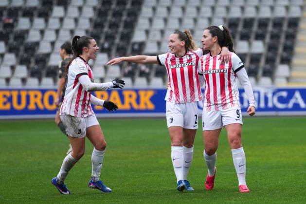Google Pixel Frauen-Bundesliga: SC Freiburg vs. 1. FC Union Berlin, 14.02.2026 Torjubel zum 1:1 durch Svenja Fölmli (SC Freiburg, 9) Google Pixel Frauen-Bundesliga: SC Freiburg vs. 1. FC Union Berlin, Dreisamstadion, 14.02.2026 DFB DFL REGULATIONS PROHIBIT ANY USE OF PHOTOGRAPHS AS IMAGE SEQUENCES AND OR QUASI-VIDEO. Copyright: xBEAUTIFULxSPORTS Boscox