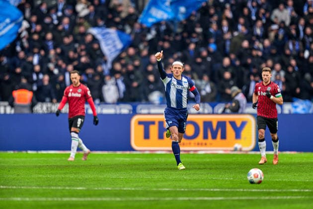 Fabian Reese (Hertha BSC, 11), jubelt ueber 11m, GER, Hertha BSC vs. ,Hannover 96, 2. Bundesliga, Saison 2025 2026, 22. Spieltag, 14.02.2026 (DFL REGULATIONS PROHIBIT ANY USE OF PHOTOGRAPHS AS IMAGE SEQUENCES AND OR QUASI - VIDEO). GER, Hertha BSC vs. ,Hannover 96, 2. Bundesliga, Saison 2025 2026, 22. Spieltag, 14.02.2026 Berlin