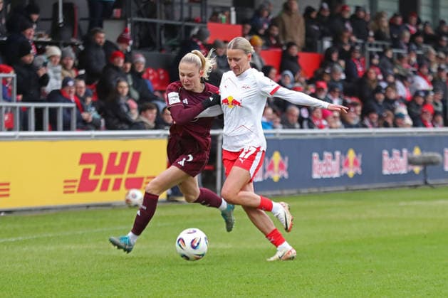 Google Pixel Frauen-Bundesliga, RB Leipzig - 1. FC Nürnberg; 14.02.2026 Fany Proniez (3, 1. FC Nürnberg) gegen Marlene Müller (27, RB Leipzig). Fußball, Google Pixel Frauen-Bundesliga, Saison 2025 2026, 18. Spieltag: RB Leipzig vs. 1. FC Nürnberg am 14.02.2026, Trainingszentrum Cottaweg, Leipzig. DFB REGULATIONS PROHIBIT ANY USE OF PHOTOGRAPHS AS IMAGE SEQUENCES AND OR QUASI-VIDEO. Copyright: xBEAUTIFULxSPORTS JanxKaeferx