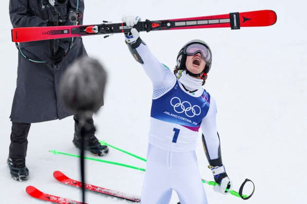 OLYMPICS - Winter Olympic Games, Olympische Spiele, Olympia, OS Milano Cortina 2026 BORMIO,ITALY,14.FEB.26 - OLYMPICS, ALPINE SKIING - Winter Olympic Games Milano Cortina 2026, giant slalom, men. Image shows the rejoicing of Lucas Pinheiro Braathen (BRA).  GEPAxpictures xHaraldxSteiner