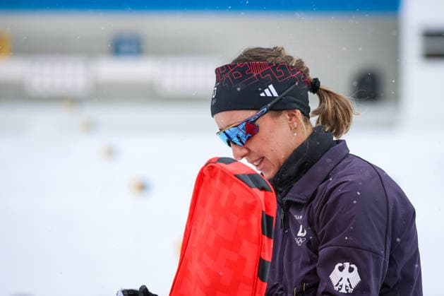 Antholz, Italien 14. Februar 2026: Biathlon Sprint Frauen 7,5 km - Olympia 2026 Im Bild: Franziska Preuss (GER) Anterselva Biathlon Arena *** Antholz, Italy February 14, 2026 Biathlon Sprint Women 7.5 km Olympia 2026 In the picture Franziska Preuss GER Anterselva Biathlon Arena Copyright: xFotostandx xHettichx