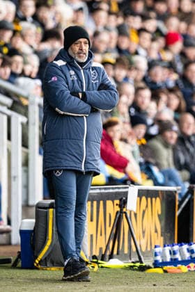 14th February 2026; Pirelli Stadium, Burton, West Staffordshire, England; FA Cup Football, Burton Albion versus West Ham United; West Ham Head Coach Nuno Espirito Santo watches play  GodfreyxPitt Content restricted for UK based newspaper