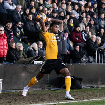 14th February 2026; Pirelli Stadium, Burton, West Staffordshire, England; FA Cup Football, Burton Albion versus West Ham United; Tyrese Shade of Burton Albion takes a long throw  GodfreyxPitt Content restricted for UK based newspaper