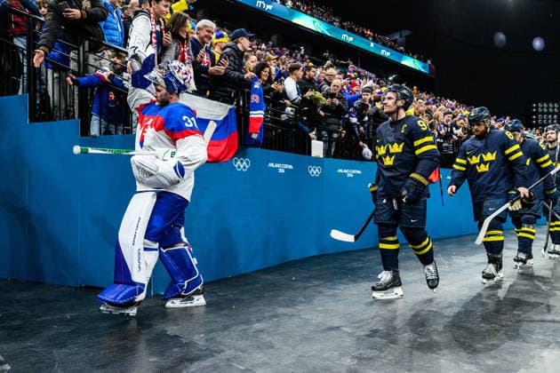 260214 Goaltender Samuel Hlavaj of Slovakia celebrates and Gabriel Landeskog of Sweden looks dejected after the men s Ice hockey, Eishockey game between Sweden and Slovakia during day 8 of the 2026 Winter Olympics on February 14, 2026 in Milan. Photo: Carl Sandin BILDBYRAN kod CS CS0879 ishockey ice hockey Olympic Games, Olympische Spiele, Olympia, OS olympics winter olympics os ol olympiska spel vinter-os olympiske leker milano cortina 2026 milan cortina 2026 milano cortina 2026 olympic games milano cortina 2026 winter olympic games milano cortina-os milano cortina-ol vinter-ol 8 bbeng sverige sweden slovakien slovakia jubel depp *** 260214 Goaltender Samuel Hlavaj of Slovakia celebrates and Gabriel Landeskog of Sweden looks dejected after the men s ice hockey game between Sweden and Slovakia during day 8 of the 2026 Winter Olympics on February 14, 2026 in Milan Photo Carl Sandin BILDBYRAN code CS CS0879 ice hockey ice hockey olympic games olympics winter olympics os ol olympiska spel vinter os olympiske leker milano cortina 2026 milan cortina 2026 milano cortina 2026 olympic games milano cortina 2026 winter olympic games milano cortina os milano cortina ol vinter ol 8 bbeng sverige sweden slovakien slovakia jubel depp  Copyright: CARLxSANDIN BB260214CS107