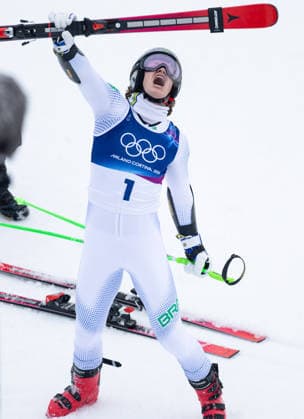 OLYMPICS - Winter Olympic Games, Olympische Spiele, Olympia, OS Milano Cortina 2026 BORMIO,ITALY,14.FEB.26 - OLYMPICS, ALPINE SKIING - Winter Olympic Games Milano Cortina 2026, giant slalom, men. Image shows the rejoicing of Lucas Pinheiro Braathen (BRA).  GEPAxpictures xHaraldxSteiner
