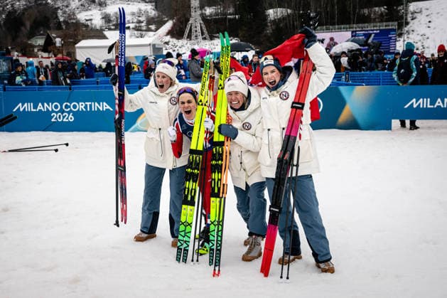 Team Norway competes in the Womens 4 x 7.5 km Relay cross-country skiing event at the Olympic Winter games, Winterspiele,Spiele, Summer games Milano Cortina 2026 at the Tesero Cross-Country Skiing Stadium, Tesero, Italy, on February 14, 2026 in Aktion beim 4 x 7,5 km Staffelrennen der Frauen im Skilanglauf bei den Olympischen Winterspielen Milano Cortina 2026 im Tesero Cross-Country Skiing Stadium, Tesero, Italien, am 14. Februar 2026. *** Team Norway competes in the Womens 4 x 7 5 km Relay cross country skiing event at the Olympic Winter Games Milano Cortina 2026 at the Tesero Cross Country Skiing Stadium, Tesero, Italy, on February 14, 2026 in action at the Womens 4 x 7.5 km Relay cross country skiing event at the Olympic Winter Games Milano Cortina 2026 at the Tesero Cross Country Skiing Stadium, Tesero, Italy, on February 14, 2026 Copyright: HMBxMedia MarcxNiemeyer