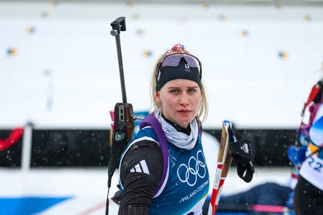 Antholz, Italien 14. Februar 2026: Biathlon Sprint Frauen 7,5 km - Olympia 2026 Im Bild: Julia Tannheimer (GER) Anterselva Biathlon Arena *** Antholz, Italy February 14, 2026 Biathlon Sprint Women 7.5 km Olympia 2026 In the picture Julia Tannheimer GER Anterselva Biathlon Arena Copyright: xFotostandx xHettichx