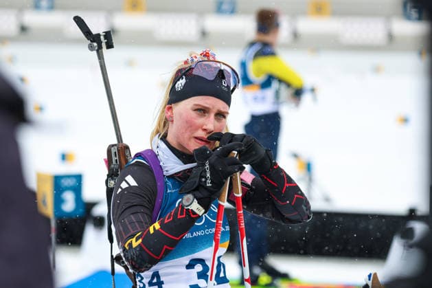 Antholz, Italien 14. Februar 2026: Biathlon Sprint Frauen 7,5 km - Olympia 2026 Im Bild: Julia Tannheimer (GER) Anterselva Biathlon Arena *** Antholz, Italy February 14, 2026 Biathlon Sprint Women 7.5 km Olympia 2026 In the picture Julia Tannheimer GER Anterselva Biathlon Arena Copyright: xFotostandx xHettichx