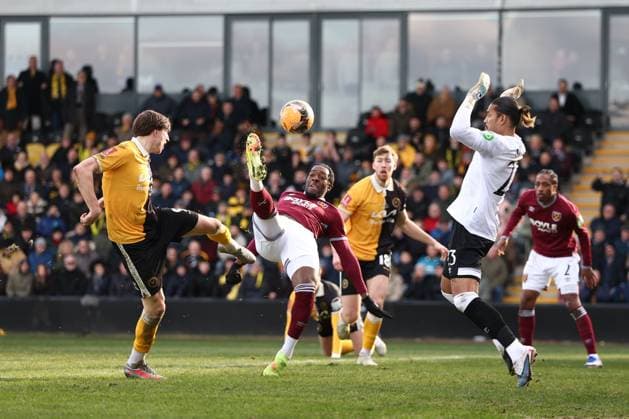 Axel Disasi of West Ham United clears from Jake Beesley of Burton Albion Burton Albion v West Ham United, Emirates FA Cup, Fourth Round, Football, Pirelli Stadium, Burton upon Trent, UK - 14 Feb 2026Burton upon Trent Pirelli Stadium United Kingdom EDITORIAL USE ONLY No use with unauthorised audio, video, data, fixture lists, club league logos or live services. Online in-match use limited to 120 images, no video emulation. No use in betting, games or single club league player publications. Copyright: xRyanxBrowne Shutterstockx 16608141be