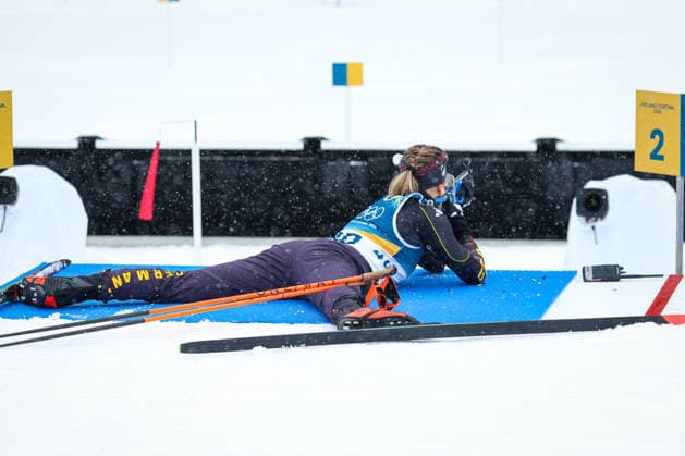 Antholz, Italien 14. Februar 2026: Biathlon Sprint Frauen 7,5 km - Olympia 2026 Im Bild: Franziska Preuss (GER) beim Schießen. Anterselva Biathlon Arena *** Antholz, Italy February 14, 2026 Biathlon Sprint Women 7.5 km Olympia 2026 In the picture Franziska Preuss GER shooting Anterselva Biathlon Arena Copyright: xFotostandx xHettichx