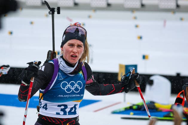 Antholz, Italien 14. Februar 2026: Biathlon Sprint Frauen 7,5 km - Olympia 2026 Im Bild: Julia Tannheimer (GER) Anterselva Biathlon Arena *** Antholz, Italy February 14, 2026 Biathlon Sprint Women 7.5 km Olympia 2026 In the picture Julia Tannheimer GER Anterselva Biathlon Arena Copyright: xFotostandx xHettichx