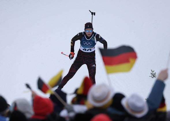 Franziska PREUSS (PREUß) (GER, SC Haag). Biathlon, 10 km Sprint der Frauen. Olympische Winterspiele 2026. 14.2.2026, in Antholz Biathlon Arena. Quelle Copyright Credit : Oryk HAIST *** Franziska PREUSS PREUß GER, SC Haag Biathlon, Womens 10 km Sprint Olympic Winter Games 2026 14 2 2026, in Antholz Biathlon Arena Source Copyright Credit Oryk HAIST xOLY-BI-BTH05x