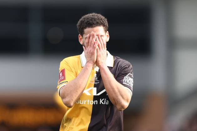 Kyran Lofthouse of Burton Albion reacts. Burton Albion v West Ham United, Emirates FA Cup, Fourth Round, Football, Pirelli Stadium, Burton upon Trent, UK - 14 Feb 2026Burton upon Trent Pirelli Stadium United Kingdom EDITORIAL USE ONLY No use with unauthorised audio, video, data, fixture lists, club league logos or live services. Online in-match use limited to 120 images, no video emulation. No use in betting, games or single club league player publications. Copyright: xRyanxBrowne Shutterstockx 16608141bj