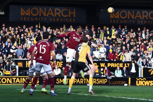 Burton Albion v West Ham United, FA Cup West Ham United defender Axel Disasi (on loan from Chelsea)(4) clears with a header during the FA Cup match between Burton Albion and West Ham United at the Pirelli Stadium, Burton upon Trent, UK on 14 February 2026. Burton upon Trent Pirelli Stadium Staffordshire UK Editorial use only DataCo restrictions apply See www.football-dataco.com , Copyright: xJohnxMallettx PSI-23741-0099